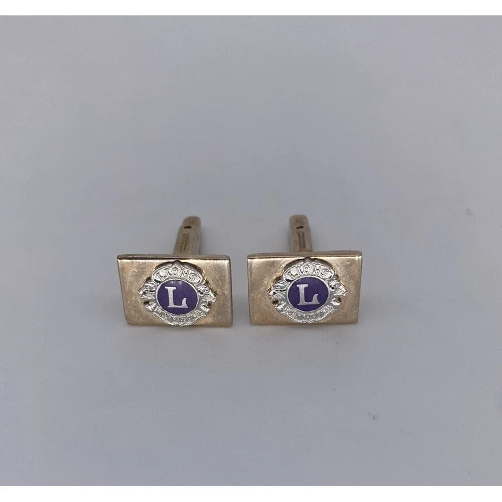 Vintage Collectible Cufflinks Lions International Gold-Tone Alloy